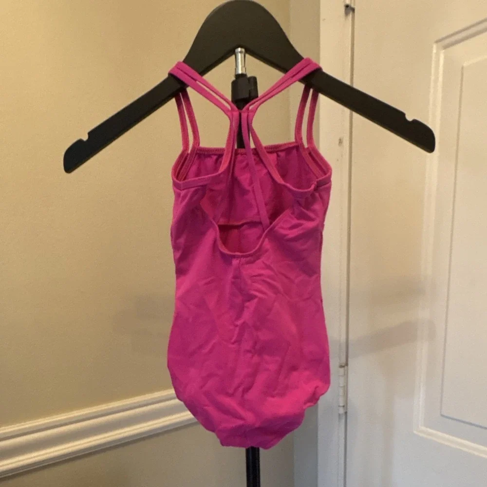 Motionwear Girls Pink Sleeveless Dance Leotard Rhinestone Heart 6X-7 2722